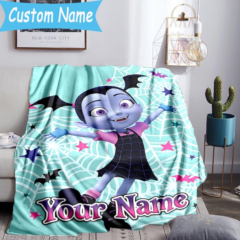 Custom Name Vampirina Blanket Flannel Blanket for Camping, Hiking, Garden Parties, Picnic Essentials,gift for family and friend