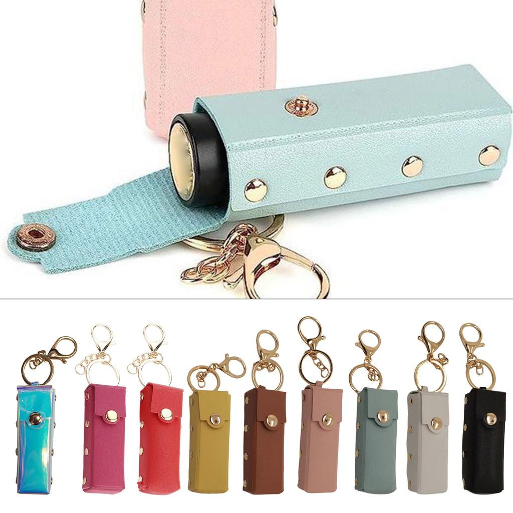 Leppestiftorganisator Nøkkelring Leppestiftveske i skinn Chapstick Anheng for kvinner Bærbar Lipglossveske for reise Ryggsekk