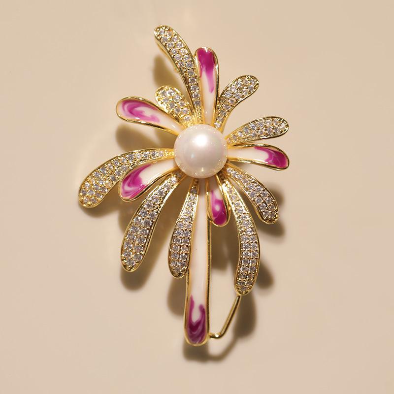 Bo Xin Yun Elegant Zirconia  Pearl Fireworks Brooch Corsage Pin Accessory