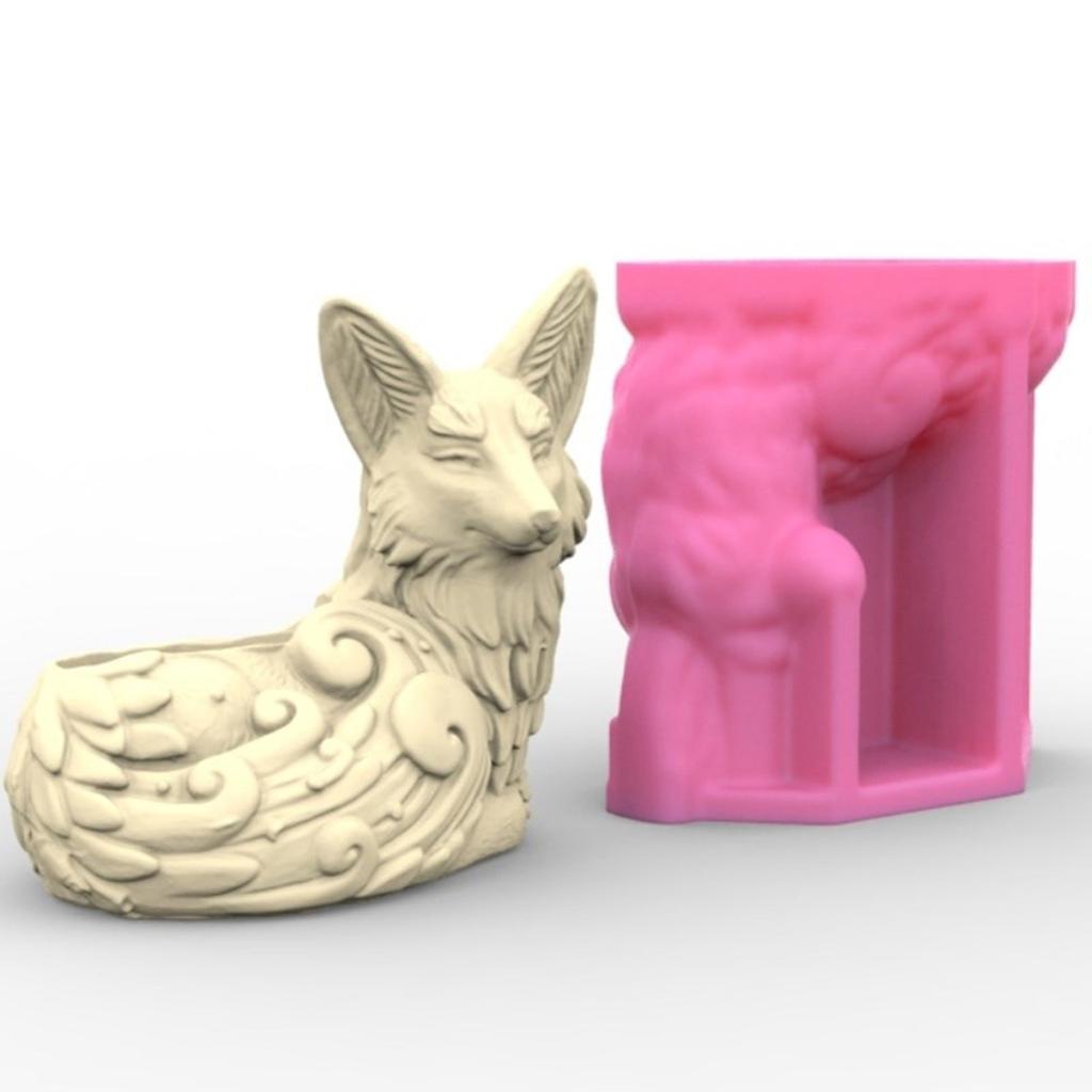 Flower Vase Molds Concrete Molds Fox Shape Succulent Planter Molds Silicone Texture Ornament Mould for Crafting