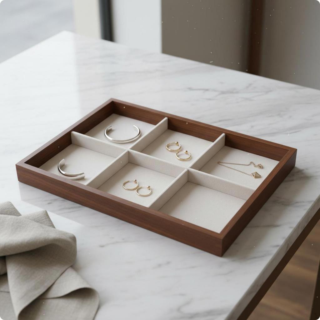 Jewelry Storage Tray Wooden Organizer Large Capacity Finger Holder Display Box for