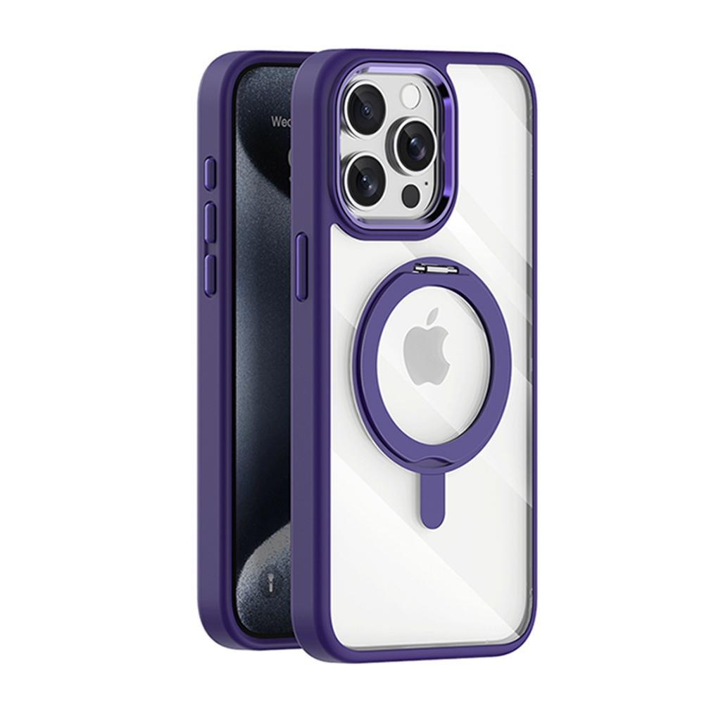 Transparent For Magsafe Wireless Charge Ring Holder Phone Case For iPhone 15 14 Plus 13 12 Pro Max Clear Metal Kickstand Cover