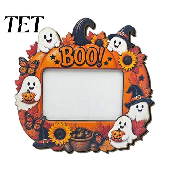 Cute Theme Picture Frame Halloween Photo Frame, Wooden Desktop Holder for Spooky Party Decoration Supplies And Festive Home Decor, Vintage Tabletop