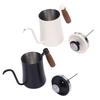 600ML Coffee Brewing Pot 304 Stainless Steel Water Pot with Temperature Meter Wood Handle Long Spout