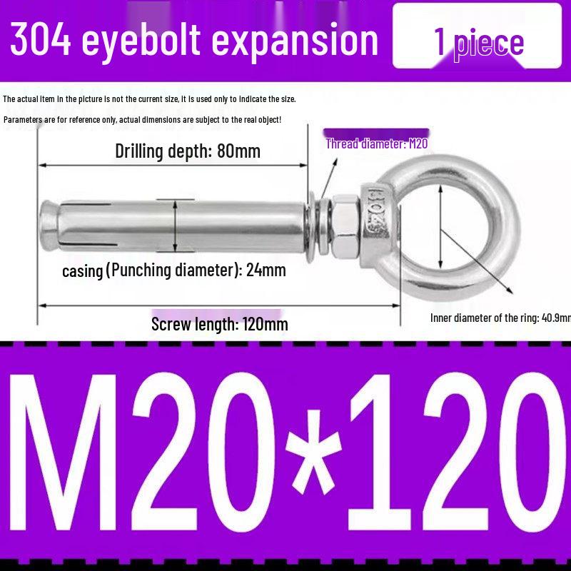 304 Stainless Steel Expansion Bolt with Ring Hook, M6/M8/M10/M12.