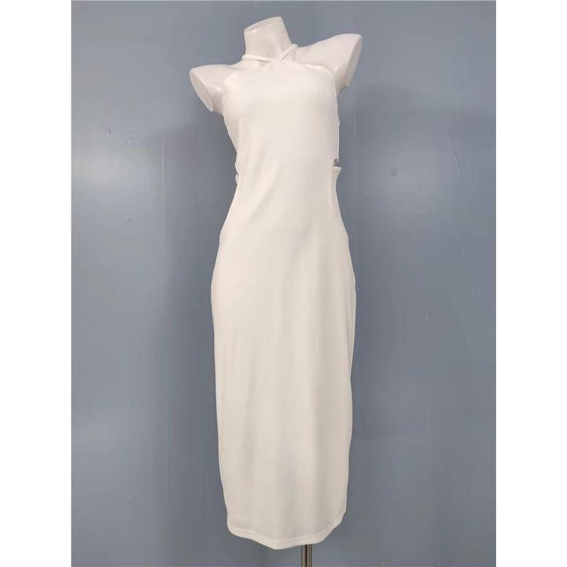 

Foreign Trade Order R Home Display White Sling Sheath Backless Dress Women Slim fit Open Waist Design Split Midi dress Women White L