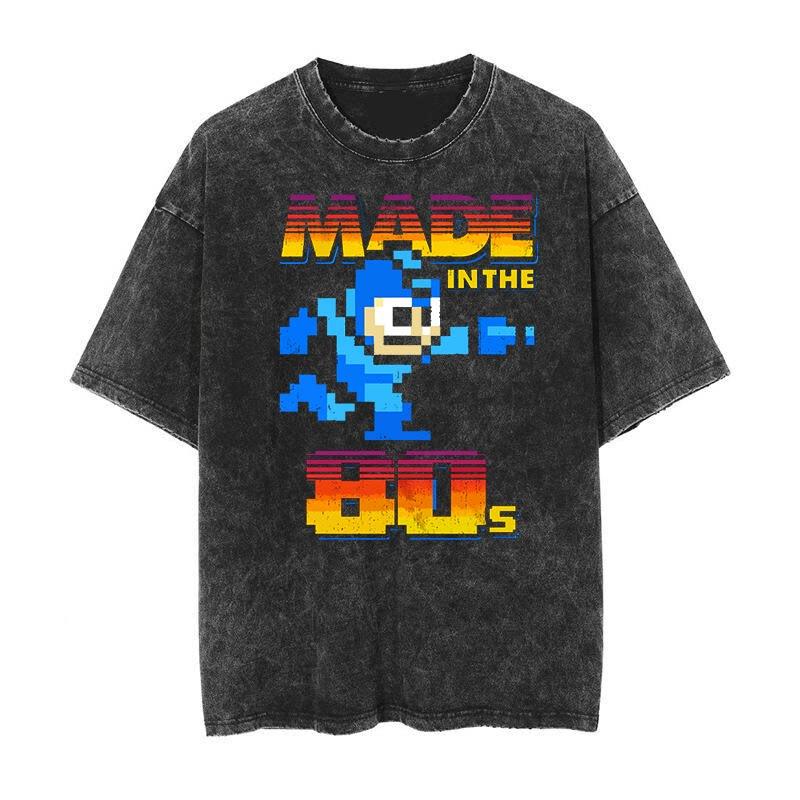 1987 Rockunisex Classic Cartoon Animation Game Distressed Washed American Retro Batik Shortsleeved Tshirt