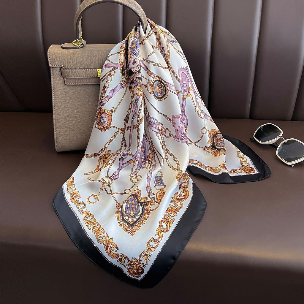 New Floral Print Silk Feeling 70cm Square Scarf Women Foulard Cashew Neckerchief Lady Satin Head Hijab Female Decorate Neck Ties