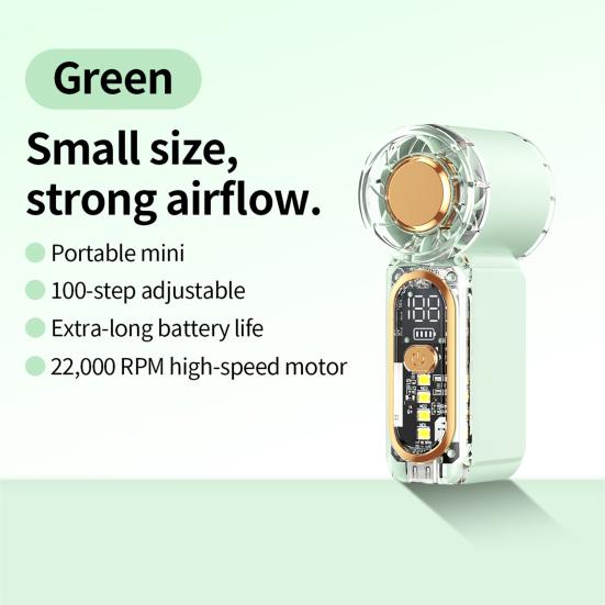 Handheld Fan, with Transparent Body Mini Portable Personal Fan, Digital Display And Emergency Lighting Design, 100 Gear Wind Speed Adjustable Fan for
