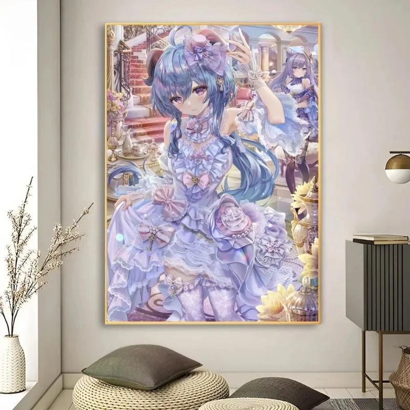 Genshin Impact Anime Game Poster Art Wall Murals Decor Bedroom Office Game Room Decor Gifts Kawaii Canvas Painting Cat Cars