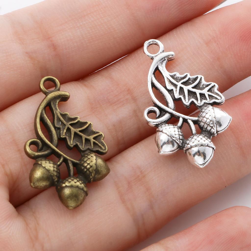 10PCs Acorn Leaf 3D Charms Vintage Metal Plant Pendants DIY Making Necklace Bracelets Women Jewelry Gifts 26mm x 15mm