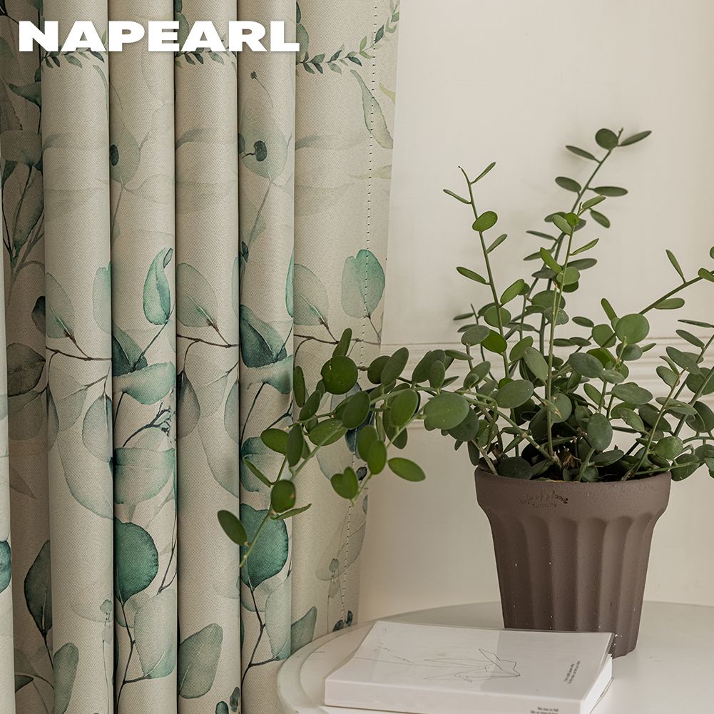 1PC NAPEARL 70-80% Shading Painted Green Plant Printed Blackout Curtains American Pastoral Style Curtain For Bedroom Living Room Home Decor