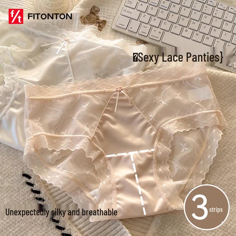 

Женские бесшовные трусы-слипы из ледяного шелка и кружева FitonTon (3-Pack) L