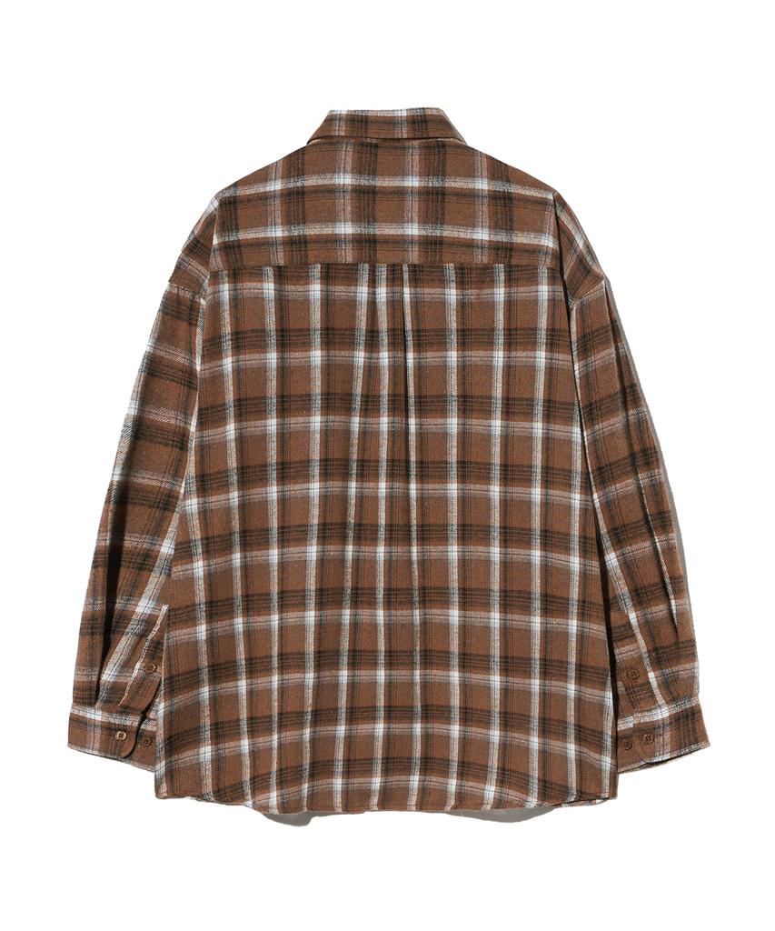 VIVABROWN 85-Viva068 House Forest Oversized Pocket Long Sleeve Check Shirt Brown