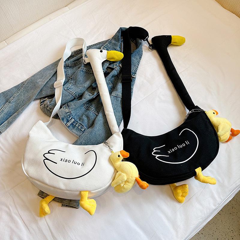 Tote Bag Canvas Bag Bag Female Personality Creative Duck Single New Funny Cute Ugly Duck Student Crossbody Shoulder Bag