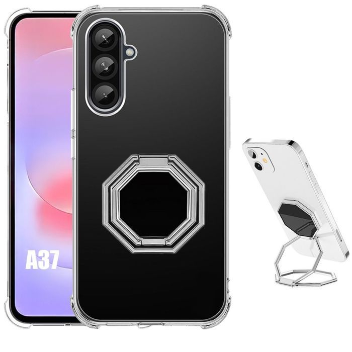 Coque pour Samsung Galaxy A37 5G, Silicone Slim Antichoc avec Support Multi-Angle Argenté