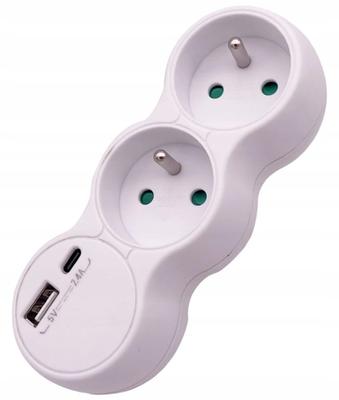 Rozdzielacz elektryczny z 2 gniazdami 2x2PZ USB typu A i C 24A Biały