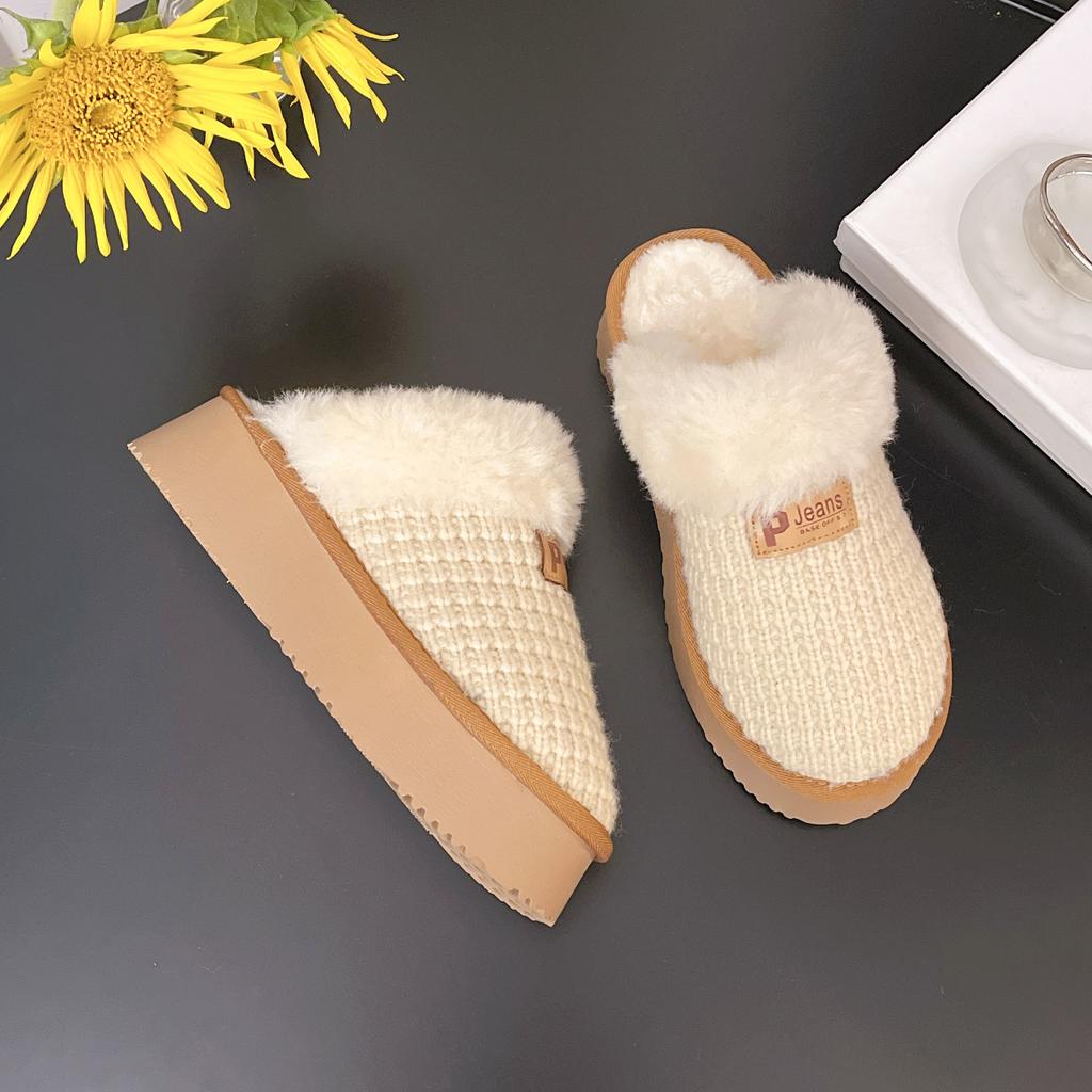 Simple solid color cotton slippers women's new autumn and winter indoor warm and non-slip thick bottom fluff mop in 2025