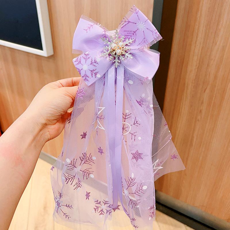 

1Pc Glitter Hairgrips Photography Props Long Yarn Pearl Girls Hair Clips Children s Party Gifts Princess Star Sequins Bows фиолетовый
