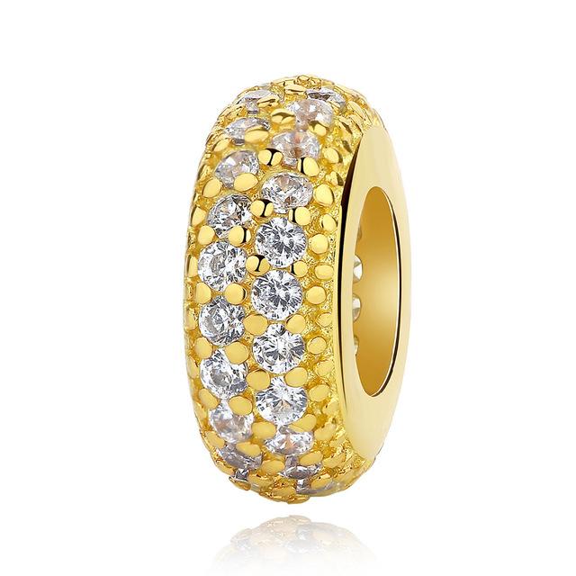 Authentic 925 Sterling Copper Bead Charm Classic Shine Open Bangle Spacer Charms Stopper Fit Bracelets Women DIY Zircon