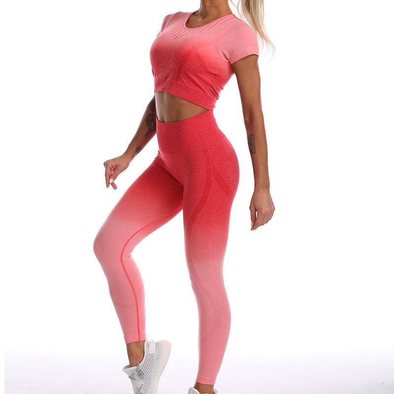 European & American Tie-Dye Seamless Gradient Yoga Suit - High-End Women's Tight Fit Sports Set