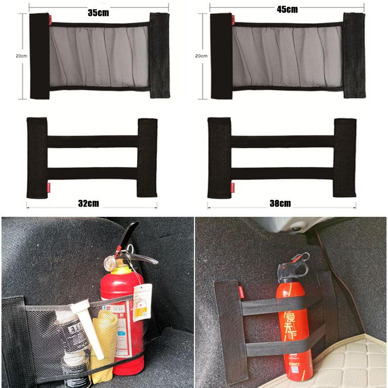 Car Back Rear Trunk Elastic Mesh Storage Bag Car Interior Organizer Extinguisher Storage Net Seat Back Fixing Bag Car Accessory