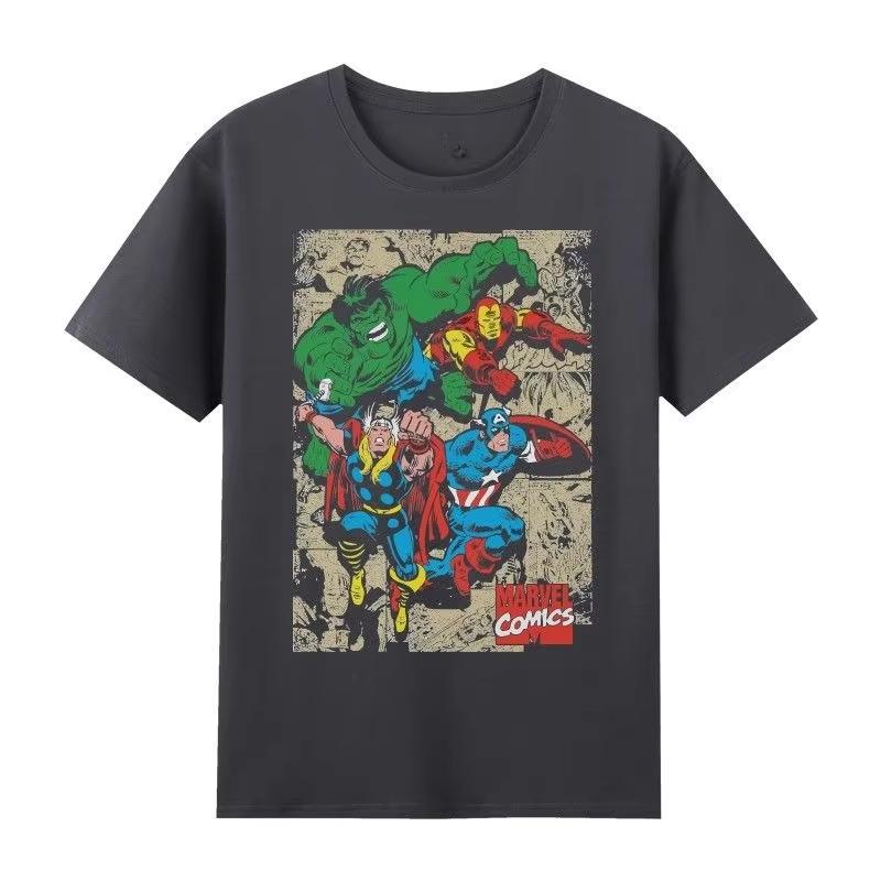 

Marvel Genuine Authorized Iron Man Team Marvel Avengers Retro Trend Printed T-Shirt Casual Men s and Women s Short Sleeves S