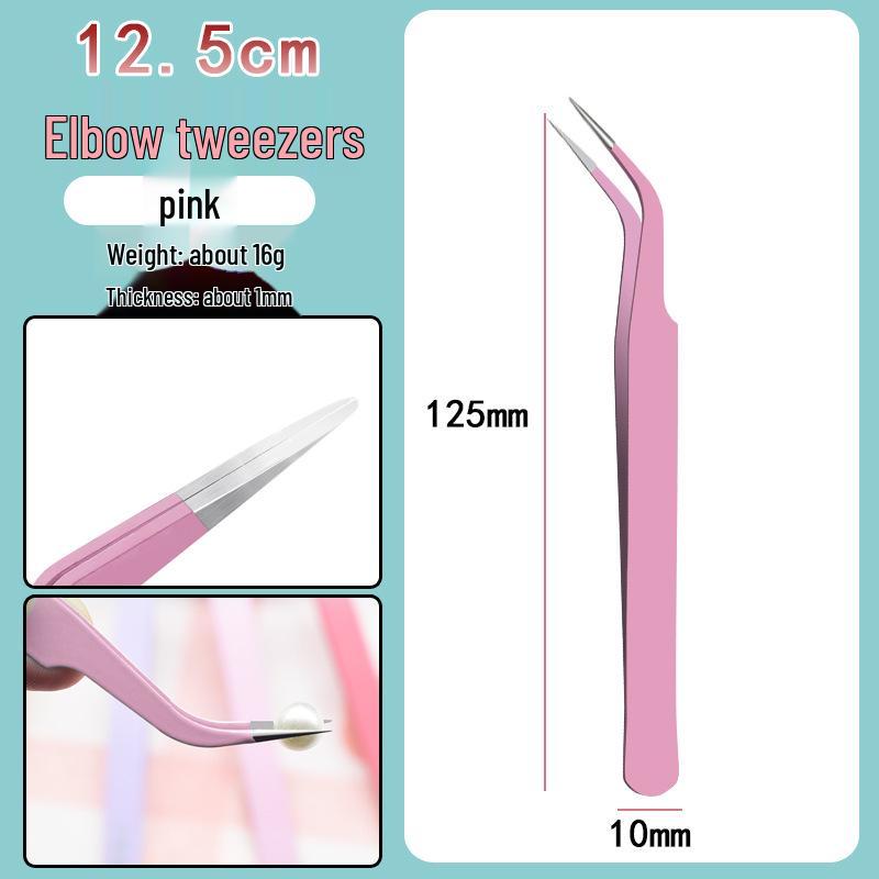 Colorful Stainless Steel Curved Tweezers for False Eyelashes and Planner Clips