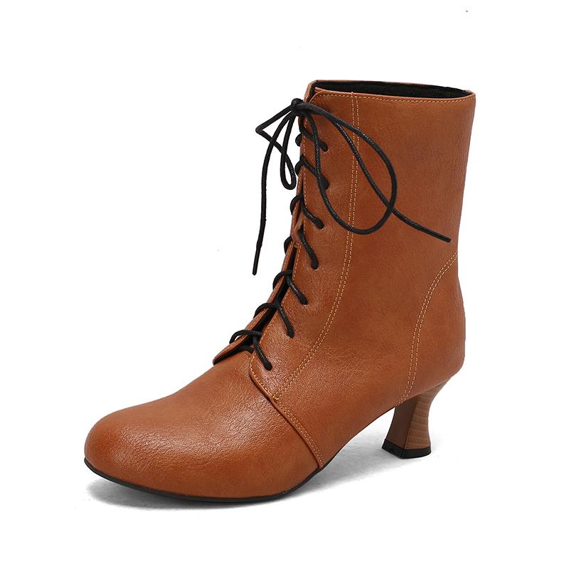 Fashion Autumn New Lace Up Ladies High Heel Shoes Strange Steampunk Boot Victorian Ankle Boots Women Pointed Toe Thick Soled Short Boots