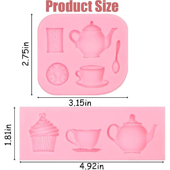 Tea Party Silicone Molds 2 Pcs, Afternoon Tea Chocolate Fondant Mold for Cake Decoration, Candy Sugar, Cupcake Topper, Cake Pop, Popsicle, Polymer
