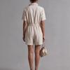 Cross-border European and American casual onesie shorts women's 2026 new short-sleeved waist loose and thin cotton and linen casual wide legs