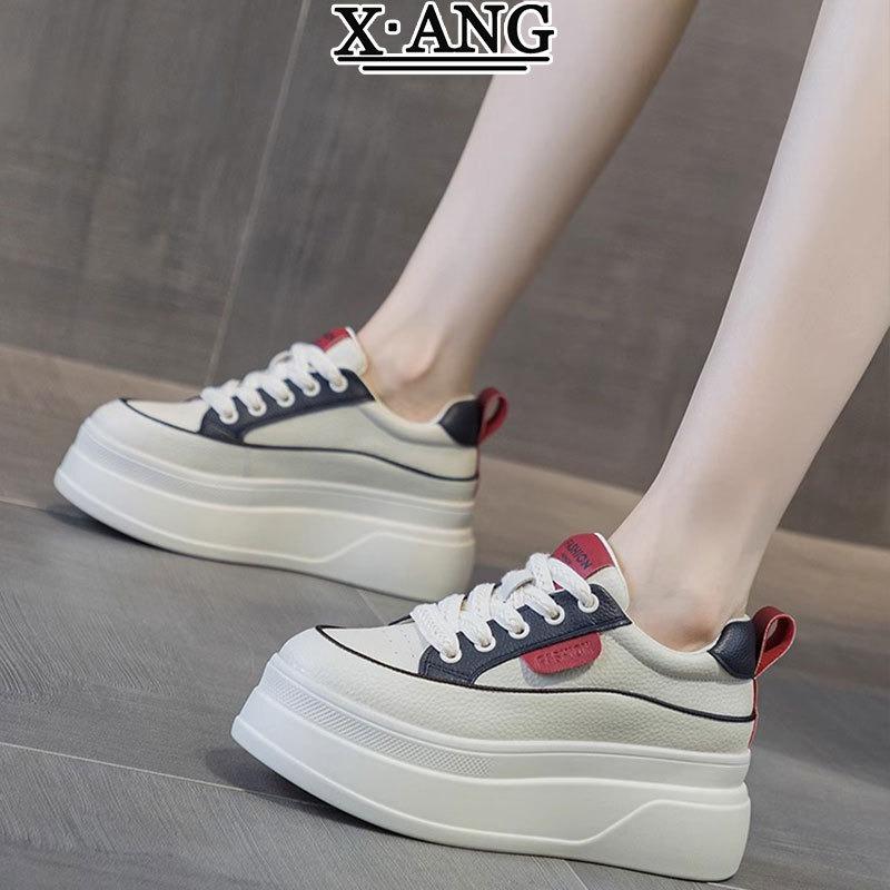 Leather inner heightening women's shoes spring and summer new muffin platform white shoes breathable casual sports shoes single shoes