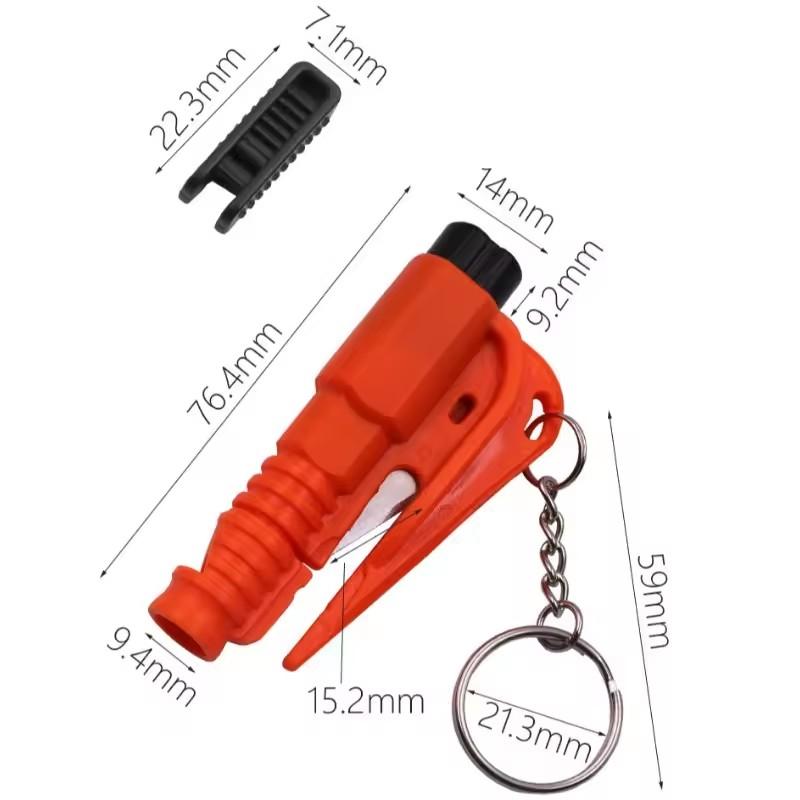 Mobidea 3-in-1 Car Safety Hammer - Window Breaker + Seatbelt Cutter Portable Keychain Auto Emergency Tool Multi-Color
