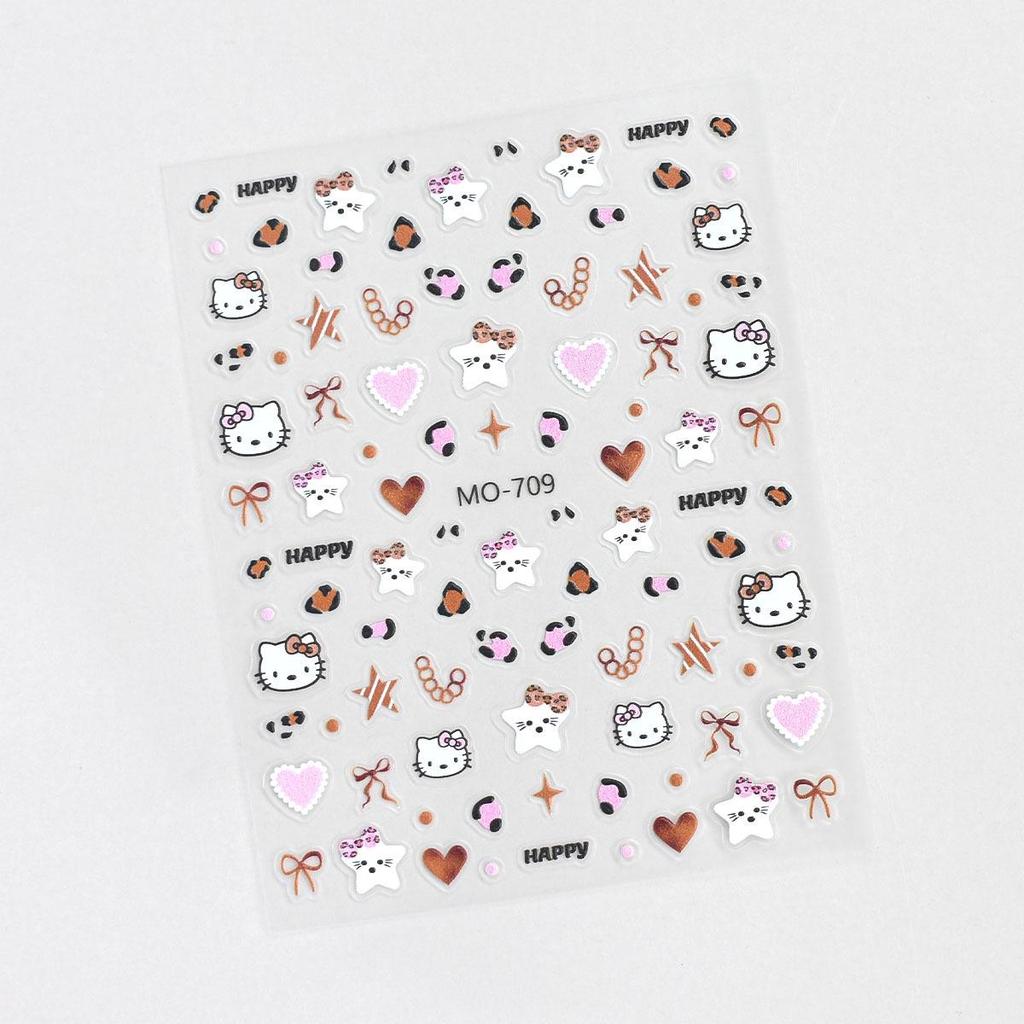 Embossed Kitty Cat & Zebra Print Nail Stickers: New Cartoon Bow & Cat Paw Decorations