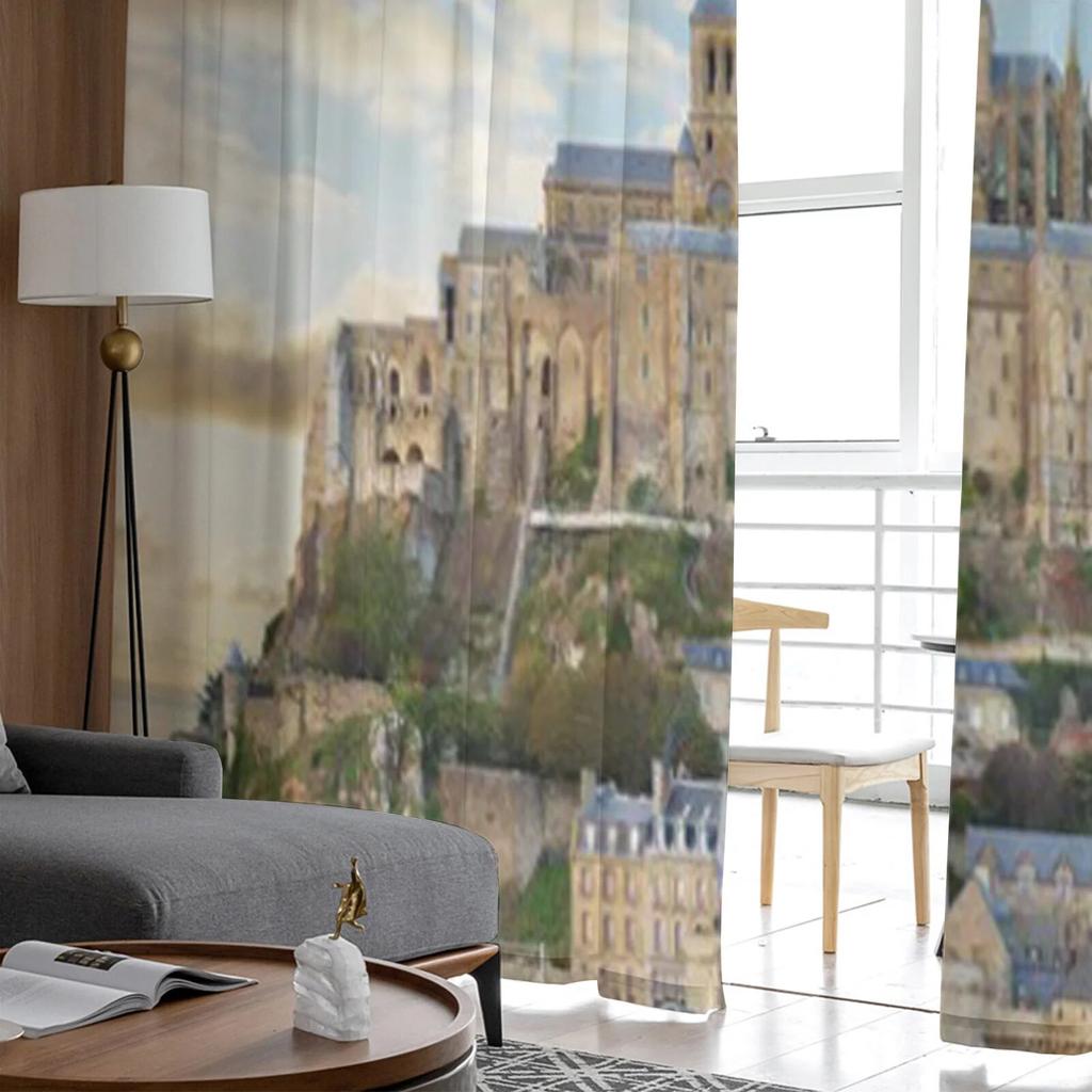 Close Up Do Mont Saint Michel No Pôr Do Sol França Tule Cortinas Transparentes Para Decoração De Sala De Estar Cozinha Cortinas De Voile Organza