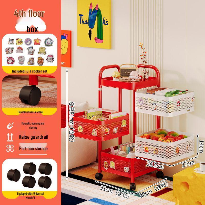 Mobile Floor-standing Storage Rack with Wheels for Bedroom, Living Room, Snacks, Essentials, and Vegetables
