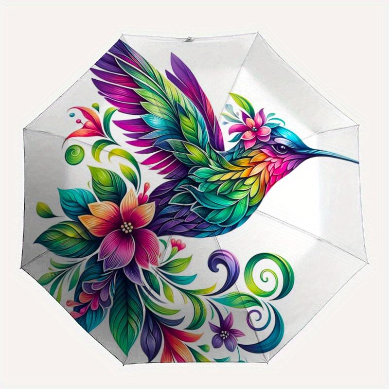 1pc Colorful Hummingbird with Floral Wings Pattern Umbrella, Fashionable, Personalized, High-Value Folding Umbrella, a Must-Have for Summer, 8-Ri