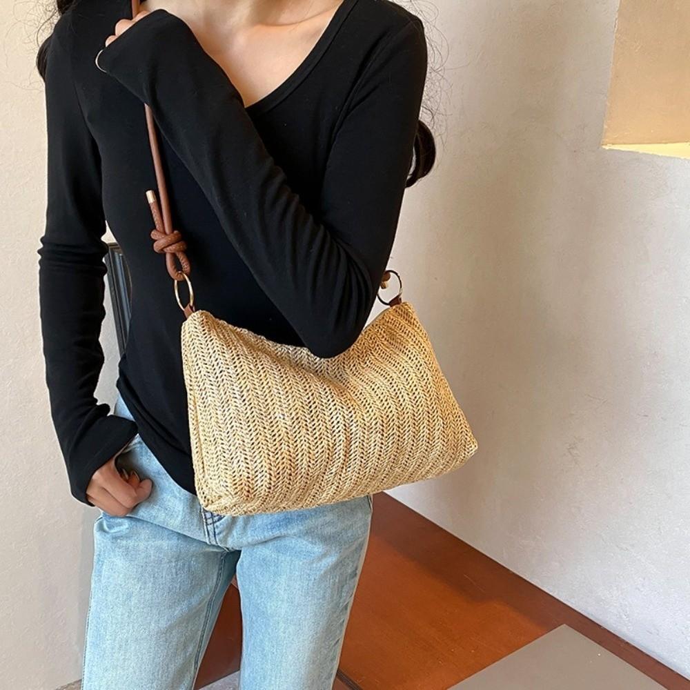 Beach Handbag Weave Straw Bag Multicolor Raffia Shoulder Bag Fashion Beach Crossbody Bag Holiday