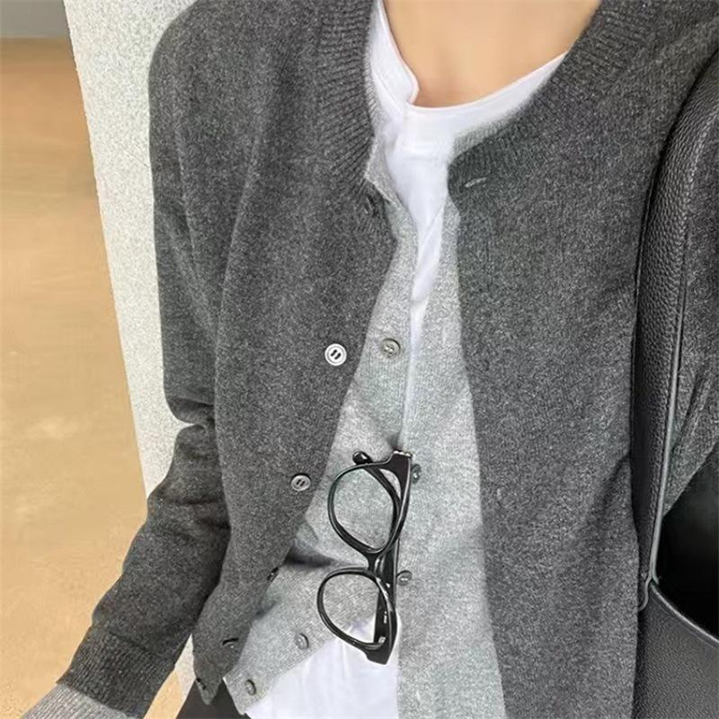 Gentle Korean Retro Knit Cardigan with Faux Two-Piece Design - 2025 Autumn/Winter Wool Sweater