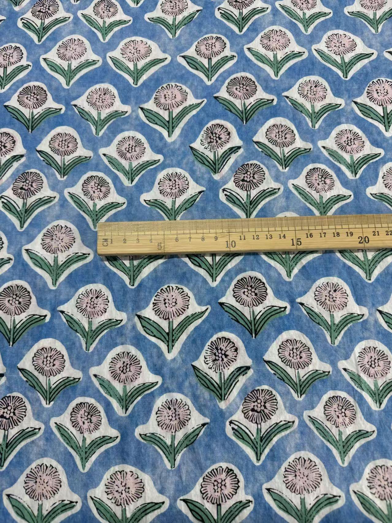 Floral Block-Printed Cotton Skin-Friendly Cotton Fabric for Dresses and Blouses