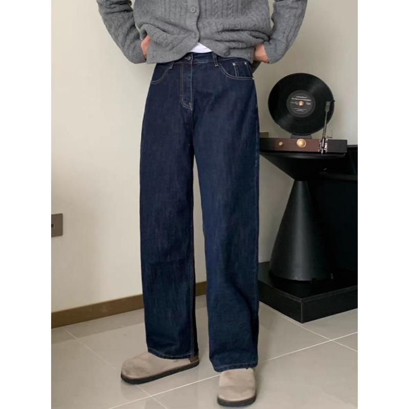 Men's K Blue Loose Wide-Leg Denim Jeans Casual Straight-Leg High Waist Comfortable Daily Streetwear Pants