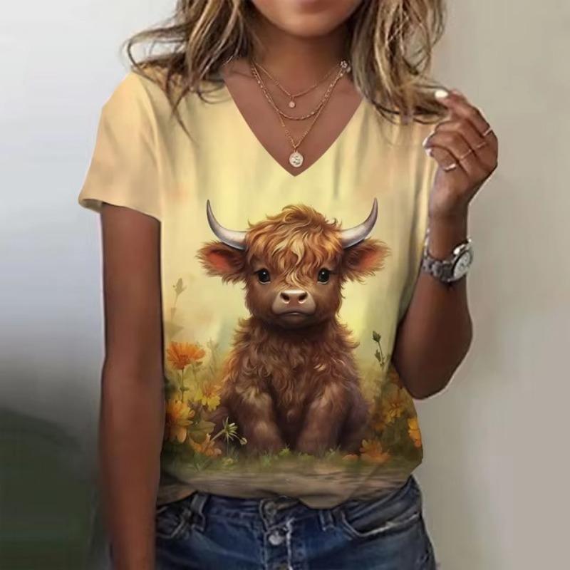 Cute Girl 3D Print Women's T-Shirts Top Casual Short Pullover Sleeved V-Neck Plus Size Tee Shirt Female Everyday Clothing