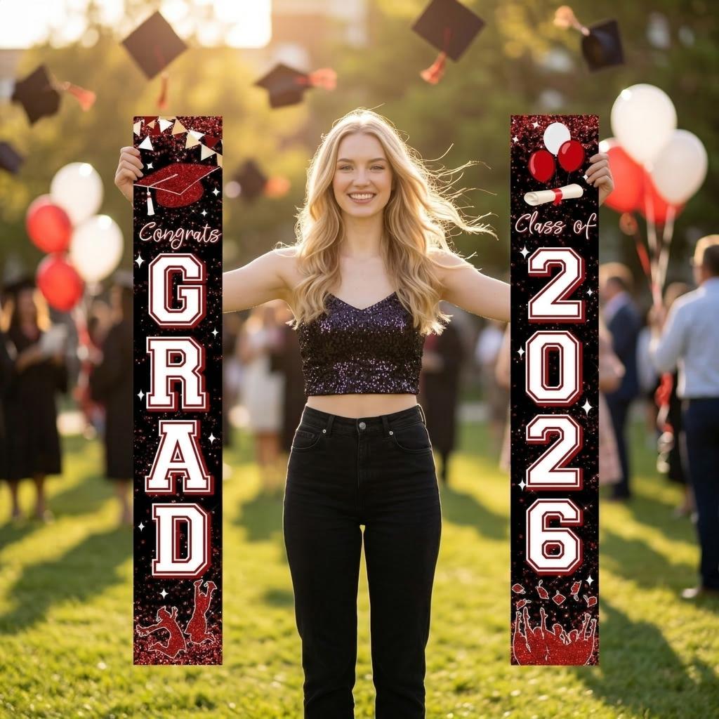 Graduation  Theme: Flag-wearing Graduates' Hats  Graduation Party Decorative Banners And Couplets
