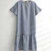 Shop   Women Gingham Check Round Bell Sleeve Short Sleeve Long Dress Beige Ara W
