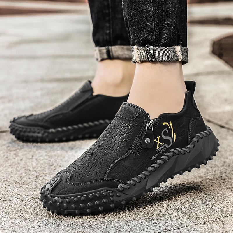 Ručně vyráběné pánské ležérní boty z štípané kůže, prodyšné mokasíny, pánské business ploché boty, boty pro řidiče