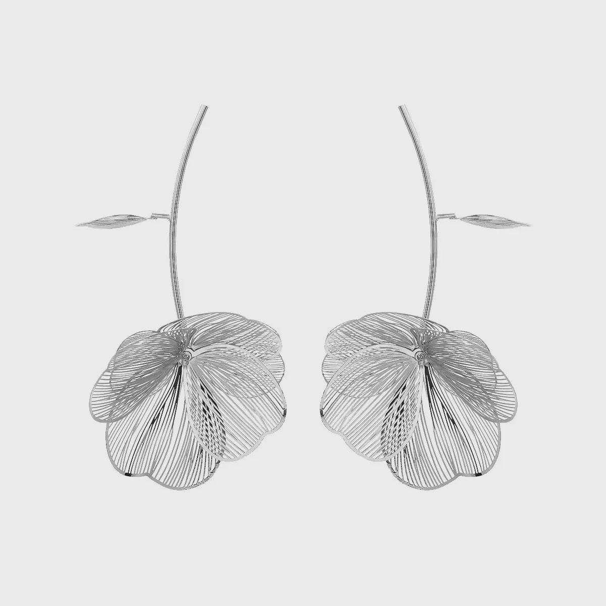 

Изысканные серьги-цветы из сплава - элегантная металлическая текстура, легкая роскошь в европейском и американском стиле серебряный