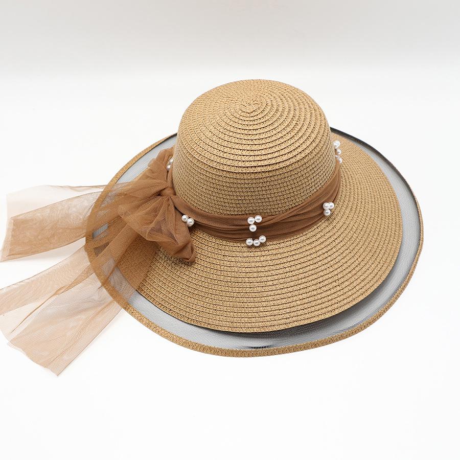 Versatile Hat Style Straw Woven Sweet Pearl Womens Hatscaps Sunshade