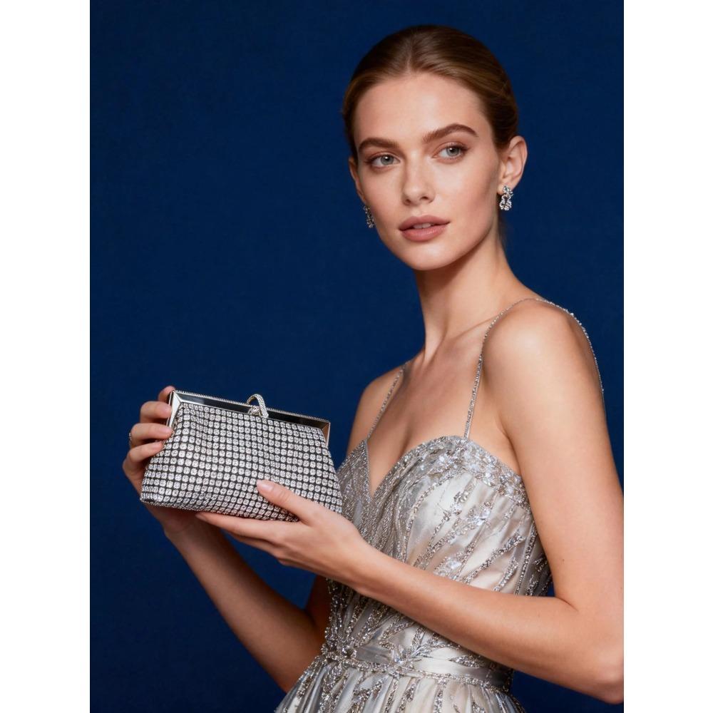 2026 Dinner bag handmade rhinestone button evening bag clutch bag banquet bag diamond dinner bag
