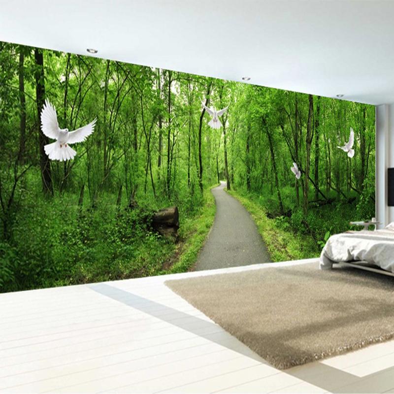 3d Green Forest Wall Mural Path White Dove Wallpaper Living Room Bedroom Background Wall Mural