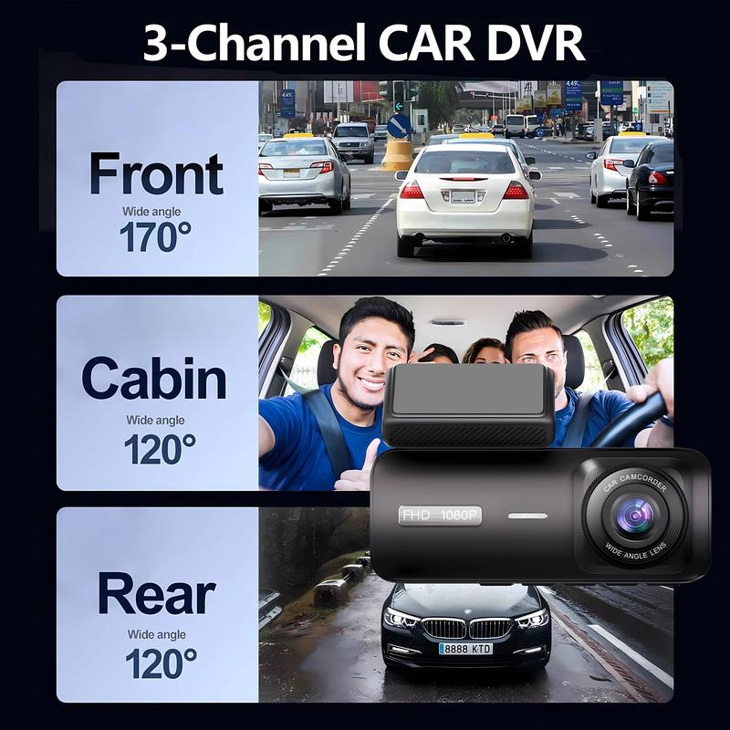 3 Channel Dash Cam for Car 1080P Video Recorder WIFI APP Dashcam Car DVR Front and Rear View Camera Night Vision car accessory
